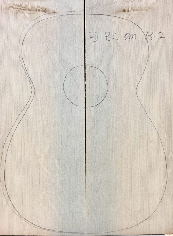 Book-matched Sitka Spruce planks with guitar outline for One-of-a-Kind Guitar Tops