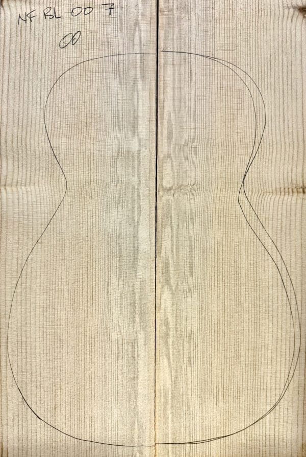 Matched quartersawn Sitka Spruce wood with a guitar body outline, representing premium **One-of-a-Kind Guitar Tops** for custom instrument builds.